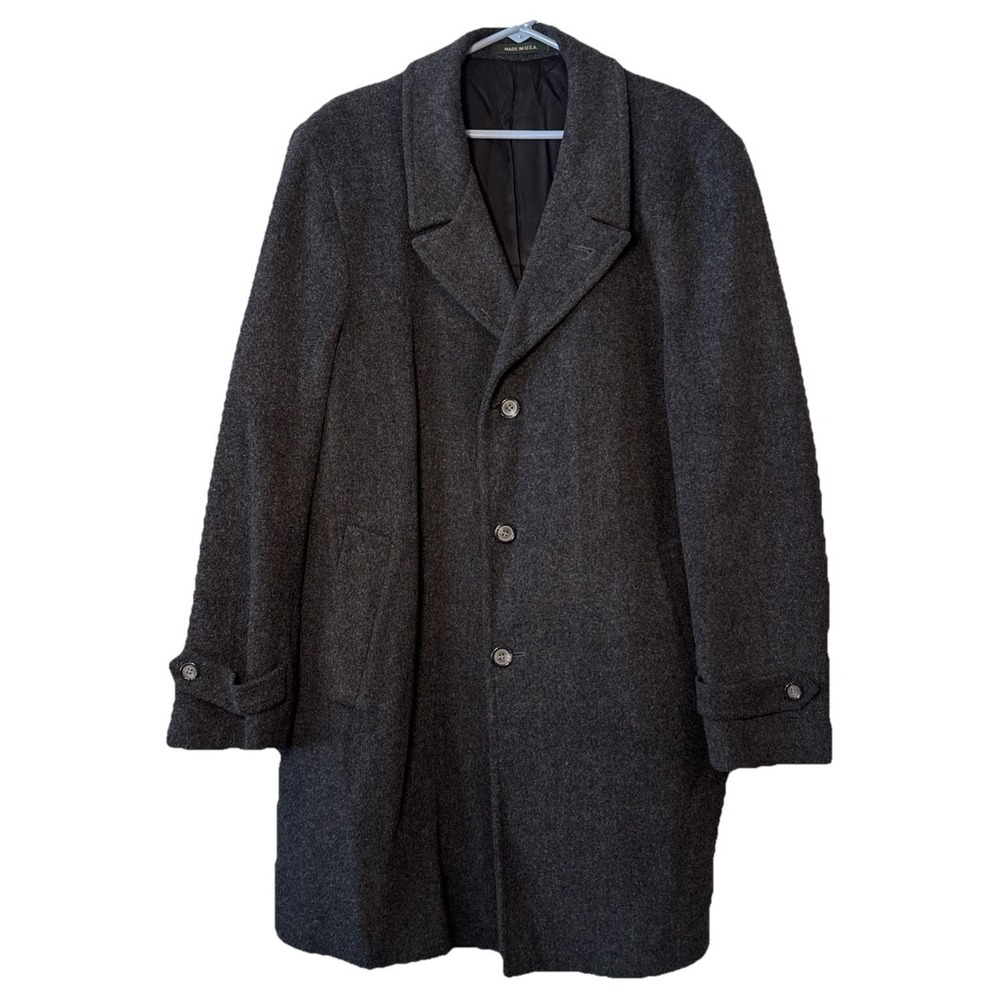 Vintage Michael Richard Wool Overcoat Mens 44L Gray Thinsulate USA Classic Coat